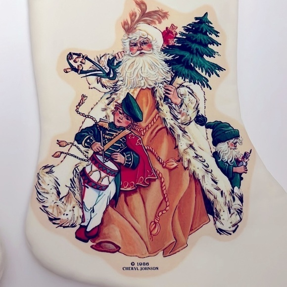 Vintage Cheryl Johnson Old World Santa Christmas Stockings 1986 Pair - Picture 3 of 7